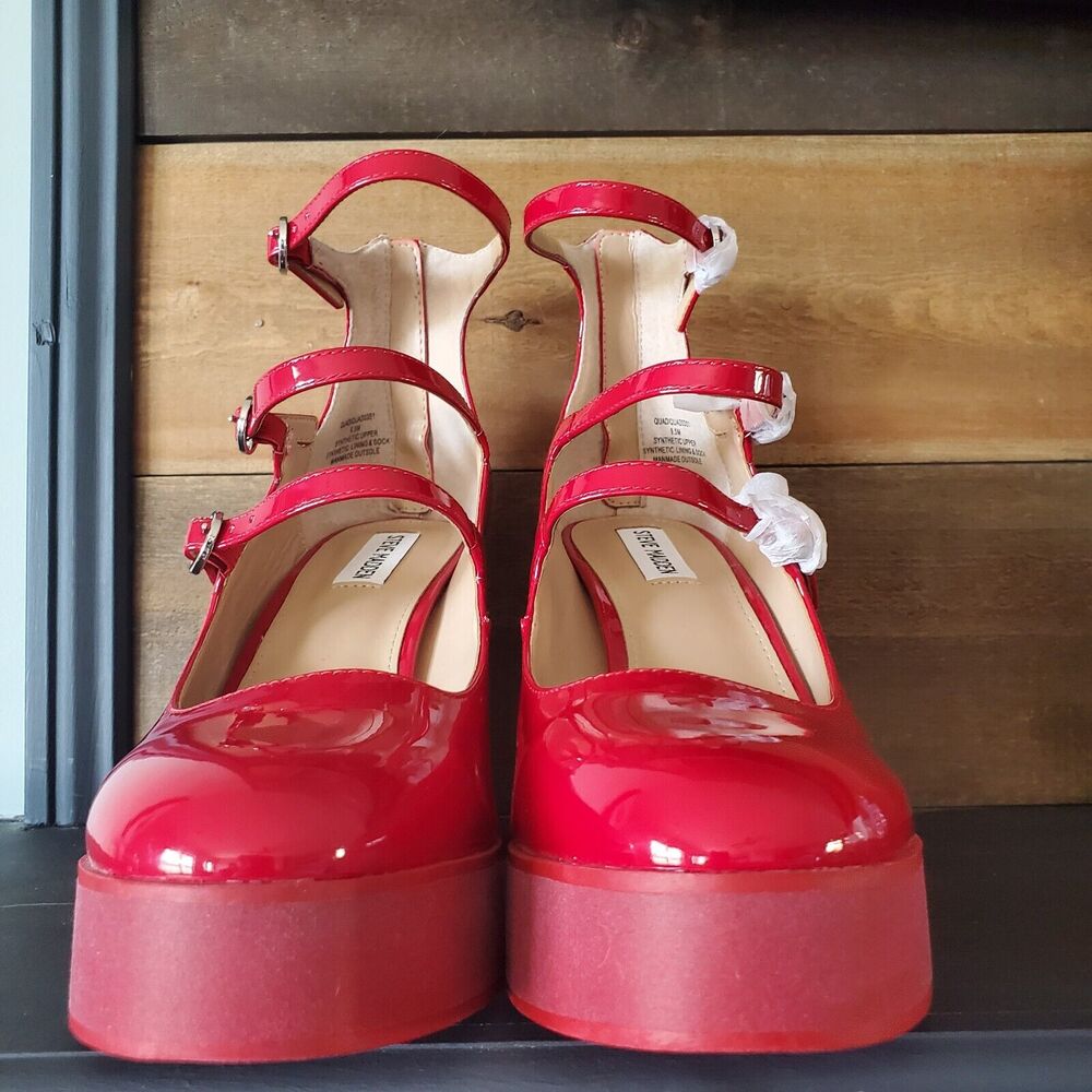 Steve Madden Mary Jane Chunky High Heels 3 Buckle Pumps Fashion Shoes Women 9.5M - Picture 5 of 11